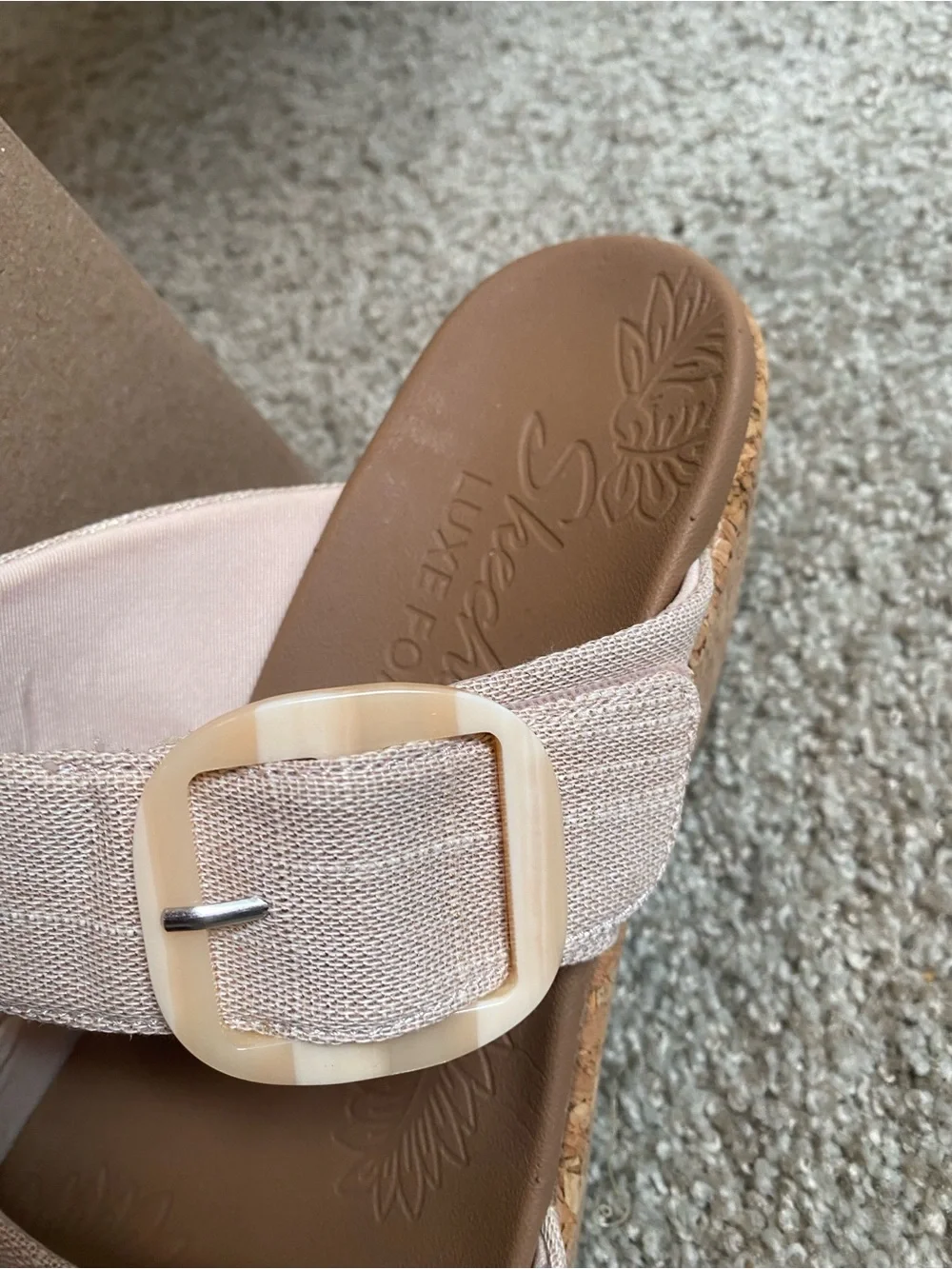 Skechers Blush Fabric Cork Wedge Sandals with Square Buckle